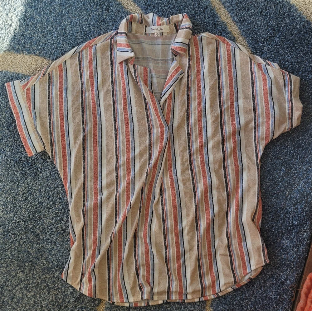 Eden & Olivia Short Sleeve Striped Blouse with Button Accents, Women's Medium